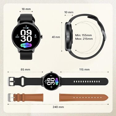 Розумний годинник для чоловіків та жінок, круглий, 1,27-дюймовий AMOLED-розумний годинник з функцією телефону, фітнес-годинник для чоловіків з монітором серцевого ритму, монітором SpO2, монітором сну, крокоміром, 120 спортивних режимів, водонепроникний IP