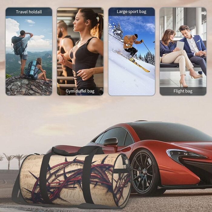 Дорожня сумка зі зміїної шкіри, кругла, великої місткості, легка та міцна, ідеальний подарунок для походів, відпустки, ділових поїздок та іншого, з орнаментом Корона терня, універсальний розмір