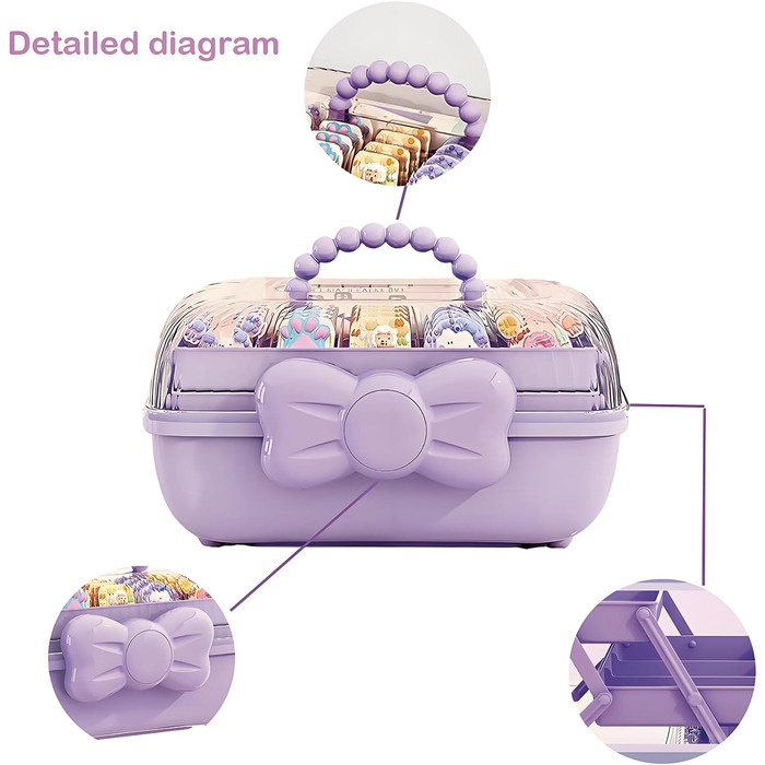 Організатор для гумок для волосся з ручкою, органайзер для дитячих шпильок для волосся, органайзер для дівчаток, 3-ярусна скринька для зберігання дитячих аксесуарів для волосся, для швейного приладдя, аксесуарів для волосся (фіолетовий)