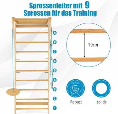 Стіна для скелелазіння COSTWAY, Гімнастична стіна, Гімнастична стіна на відкритому повітрі, Гімнастичне обладнання, Дерев&39яна, Вантажопідйомність 100 кг