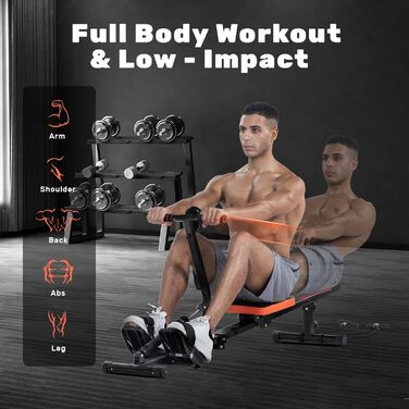 Домашній гребний тренажер Dskeuzeew, магнітний гребний тренажер, тихий з 16 рівнями опору, максимальна вантажопідйомність 180 кг, вертикальне зберігання, гідравлічний тиск