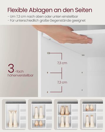 Лавка для взуття VASAGLE, полиця для взуття із сидінням, лавка для зберігання речей, добре оббита, лавка для передпокою з 10 відділеннями, регульовані полиці, для спальні, 30 x 104 x 48 см, біло-сірий LHS10WT білий сірий