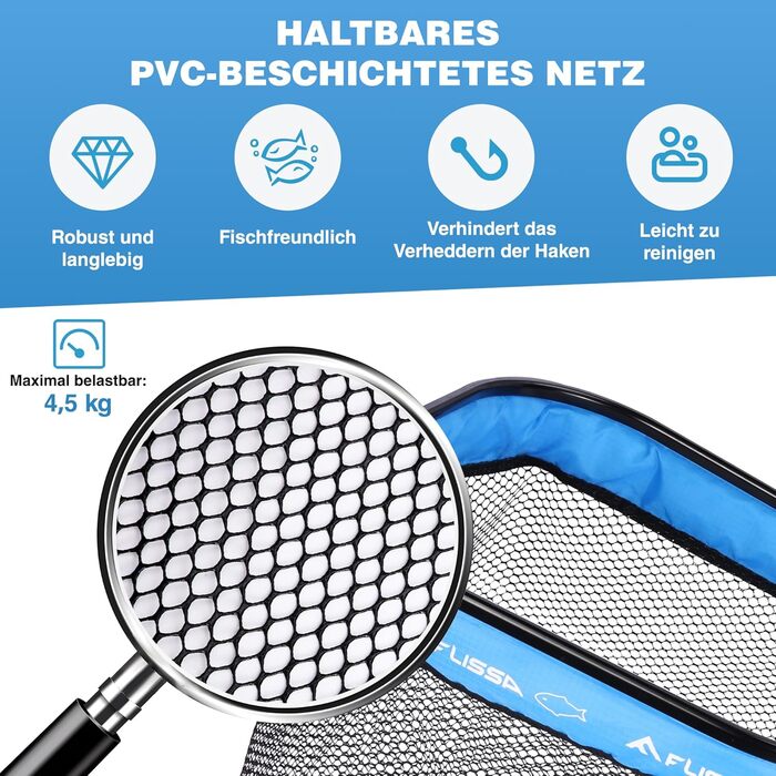Підсак FLISSA для риболовлі, плавуча рибальська сітка, гумована рибальська сітка, складна, розсувна та зручна для риби, ідеально підходить для нахлистової риболовлі, риболовлі з каяка або човна