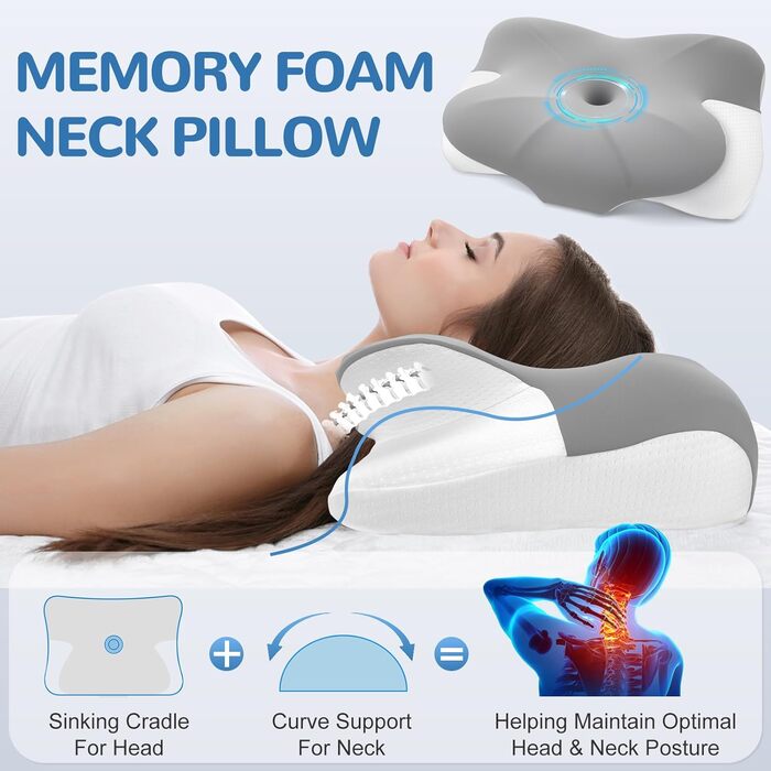 Ортопедична подушка для шиї JOVIAL, подушка з піни з ефектом пам&39яті, ергономічна подушка для підтримки шиї для сну на боці, спині та животі, м&39яка та утримуюча форму подушка для сну на боці
