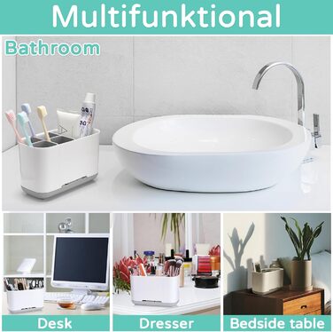 Тримач для зубних щіток, електричний органайзер для зубних щіток, регульована пластикова підставка для зубних щіток із неслизькою основою, 4 відділення для зубних щіток 2 слоти для зберігання