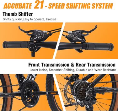 Гірський велосипед SPATIAL 29/27,5/26/24 дюймів, велосипед для активного відпочинку, 2 1/8 передачі, алюмінієва рама Подвійні дискові гальма, регульоване ергономічне сідло для чоловіків, жінок, підлітків, чорний 24 дюйми