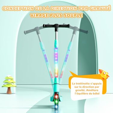 Електросамокат SISIGAD для дітей 6-10 років, 5,3 дюйма, з кольоровою LED-підсвіткою та 3 рівнями регулювання висоти, макс. швидкість 10 км/год