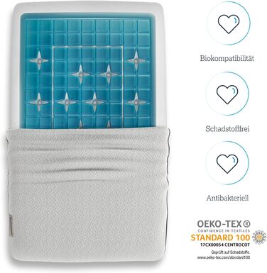 Ортопедична подушка для шиї Technogel Deluxe запатентована, не містить шкідливих речовин та сертифікована гелева подушка для шийного відділу хребта для сну на спині та боці, включаючи наволочку 66x40x07 см (1 упаковка)