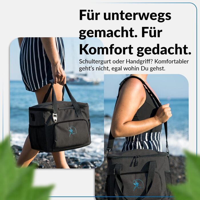 Сумка-холодильник 20 л та 30 л (складана) зберігає прохолоду 10-12 годин - ізольована сумка для покупок та ланчу з відкривачкою для пляшок та герметичним матеріалом PEVA для роботи, офісу, пікніка, шопінгу та будівництва, 20 літрів, чорна