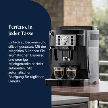 Кавомашина De'Longhi Magnifica S автоматична, 2 напої, 3 функції, чорний/сріблястий
