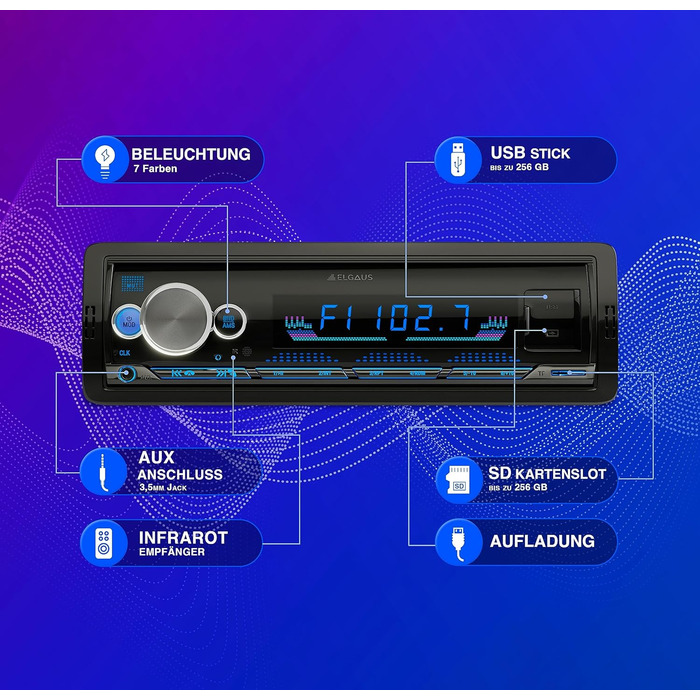 Універсальна автомагнітола 1 DIN з 2 USB-роз'ємами, MP3, RDS, ID3, RGB, AUX, SD слот для карти, функція гучного зв'язку, пульт дистанційного керування, 850G