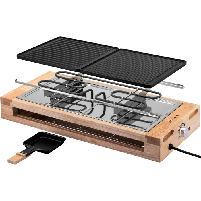 Персон, раклетний гриль 1500 Вт з дерев'яним каркасом, раклет з антипригарною пластиною для гриля, настільний гриль електричний, 8