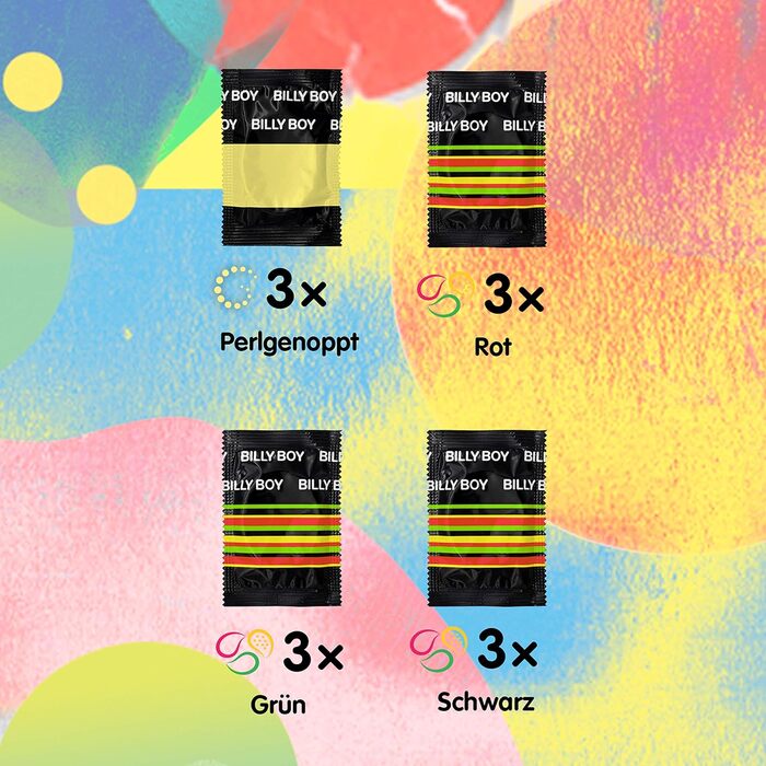 Презервативи Billy Boy, різнокольорові та з намистинами, 12 шт.