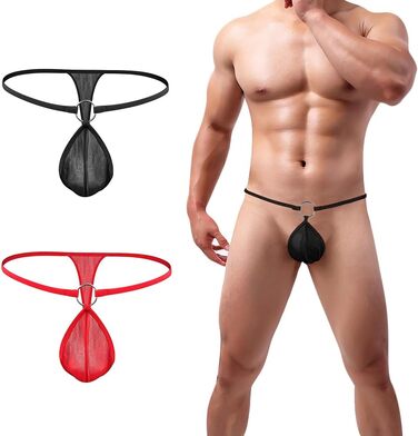 Стрінги чоловічі RSLOVE, сітка, еротичні, чорний/червоний, M–XL