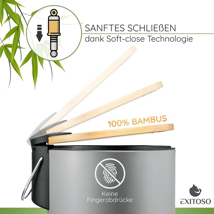 Маленький сміттєвий бак Ванна кімната сіра - Косметичне відро 3 л бамбукове нековзне - педальне відро для сміття Ванна кімната з н