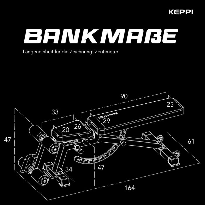 Регульована силова лава Keppi, вантажопідйомністю 600 кг, з кутом нахилу та горизонтальною лавою для домашнього фітнесу, багатофункціональна тренувальна лава для жиму лежачи, силових тренувань та тренувань усього тіла - Bench1000 Pro
