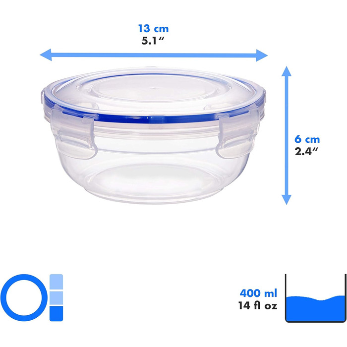 Набір пластикових контейнерів для зберігання продуктів Grizzly, 8 контейнерів з кришками, плоскі, круглі, штабелюються, ударостійкі, можна використовувати в мікрохвильовій печі та посудомийній машині, 8 x 400 мл