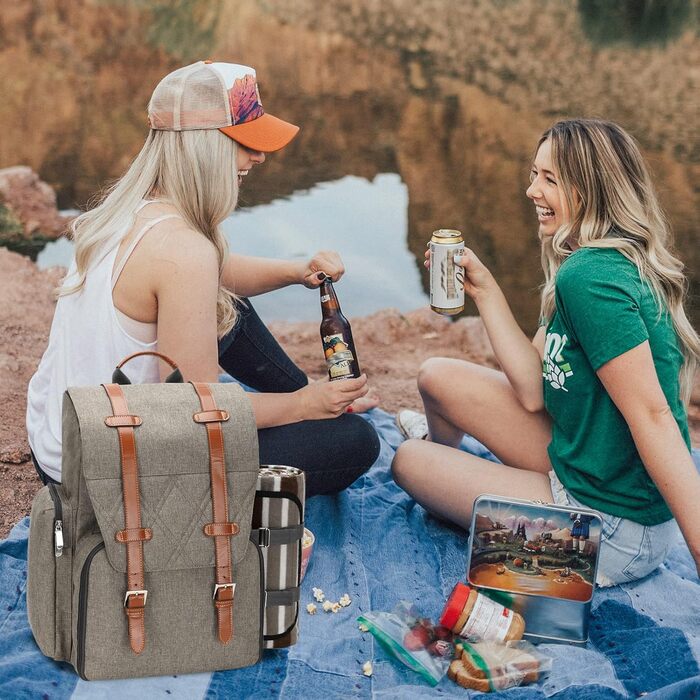 Рюкзак для пікніка на 4 особи з великою ізольованою сумкою-холодильником, набором кошика для пікніка з сумкою для вина, водонепроникною ковдрою для пікніка та набором столових приборів. Ідеально підходить для пляжу, весільний подарунок для пар, щітка