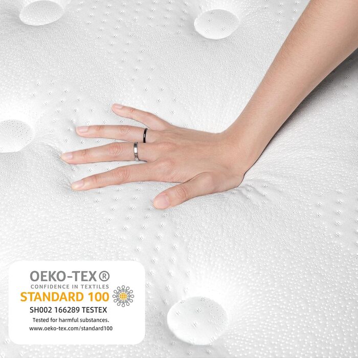 Матрац TeQsli з гелевими пружинами Pocket Spring 140x200 см, висота 25 см, жорсткість H3, ергономічний 9-зонний матрац, ортопедичний пружинний матрац з гелевою піною з ефектом пам&39яті, сертифікований Oeko-Tex та CertiPUR, 25 см, 140x200x25 см