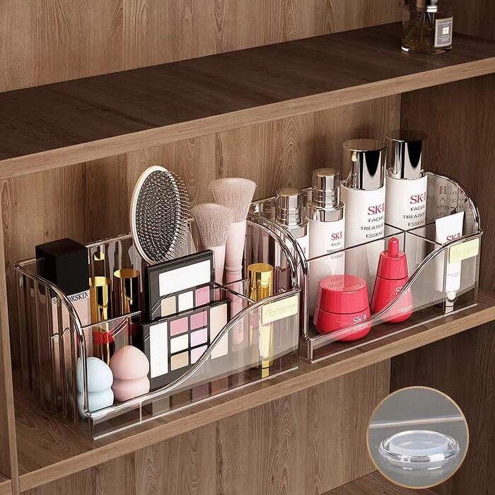 Органайзер для косметики з 4 відділеннями, 2-секційна косметична скринька для туалетного столика/тумби у ванній кімнаті, органайзер для туалетного столика для пензликів, помади та засобів догляду за шкірою