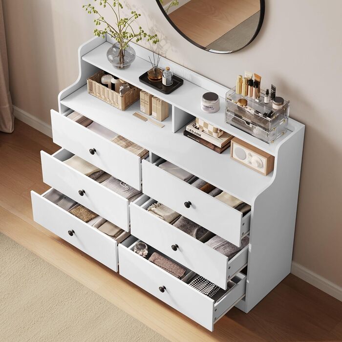 Комод LINSY HOME з 6 шухлядами, білий високоякісний дерев&39яний комод, лляна скриня для спальні, сучасний дизайн, розміри 133 102,8 39,8 см