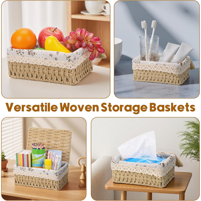 Набір кошиків для зберігання з 3 предметів з кришкою, декоративний плетений кошик, компактні кошики для зберігання у ванній кімнаті, плетений подарунковий кошик, коробка для зберігання зі знімною підкладкою (3 розміри)