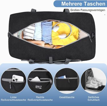 Складана дорожня сумка об&39ємом 85 л для жінок та чоловіків, ручна поклажа, велика дорожня сумка з відділенням для взуття та кількома кишенями, спортивна сумка для подорожей, спорту та відпусток (чорна)