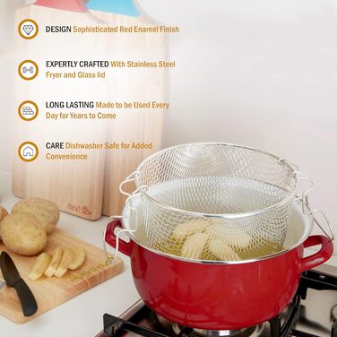 Фритюрниця Premier Housewares 102114 Deep Fryer, емальована, 5 літрів, червона, 33 x 27 x 16 см Червона фритюрниця