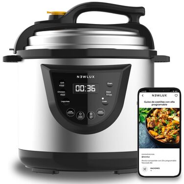 Електрична мультиварка-скороварка NEWLUX Chef Pot V110, 10 програм, 1000 Вт, об'єм 6 л, таймер на 24 години, функція підігріву, 2 режими тиску