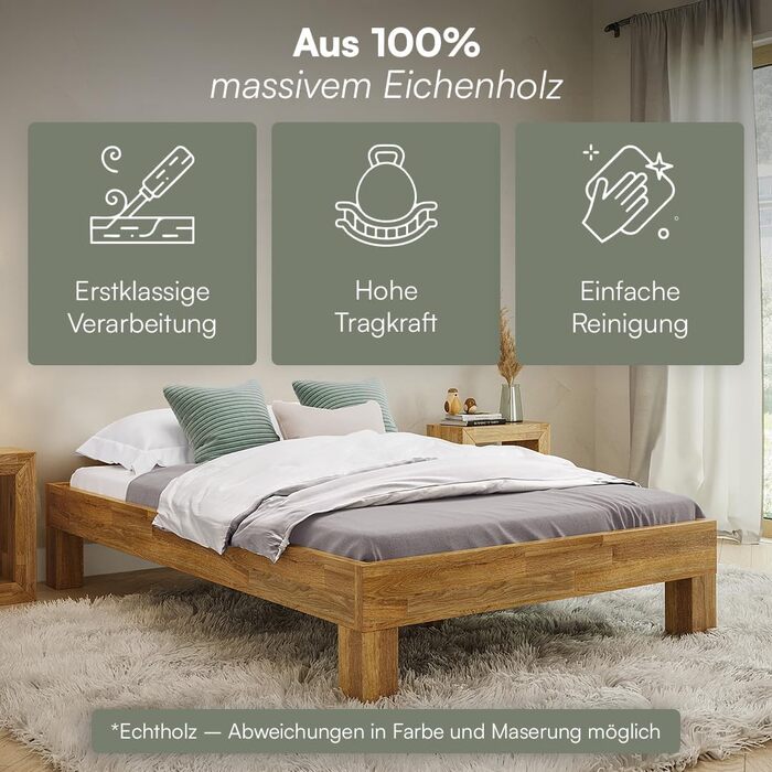 Ліжко Skølm Floki з масиву дуба 120x200 см - високоякісний каркас ліжка - каркас ліжка без узголів&39я - ліжко з натуральної промасленої деревини - ліжко 120x200 см, підходить як двоспальне ліжко - футон 120 x 200 см без узголів&39я - дуб