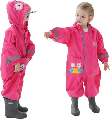 Повітропроникний водонепроникний дощовик для дітей, дівчаток та хлопчиків, з капюшоном, легкий цільний дощовик, пончо для активного відпочинку на природі з прозорими полями, розширений комбінезон, дощовики, 1-8 років, 2-4 роки, рожево-червоний, колір сови