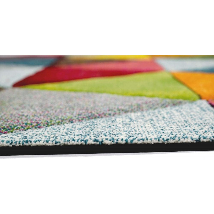 Абстрактний килим для вітальні з сучасним барвистим дизайном у вигляді трикутників оранжевий зелений червоний - легко чиститься ро