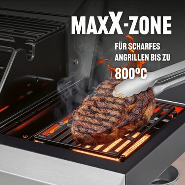 Газовий гриль LANDMANN Gasgrill 6.1 6 пальників, MaxX-Zone, велика площа гриля та чавунні решітки Потужний гриль для саду та відпочинку на природі з LED-регуляторами та бічним столом