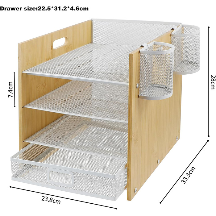 Лоток для листів для офісу, лоток для документів з тримачем для ручки, настільний органайзер з 4 відділеннями бамбук, сітка для лотка для паперу, штабельовані відділення для зберігання, ящик для листів, офісний органайзер, лоток для паперу з бамбука