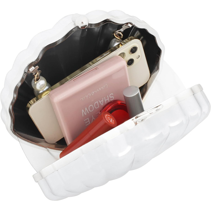 Клатч-розкладачка Морська Раковина з акрилу, з перлинною ручкою-ланцюжком. Вечірня сумочка для весілля, косплею, на плече або через плече, сріблястий.