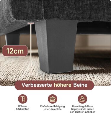 Модульний кутовий диван, L-подібний диван для вітальні, надзвичайно глибокі, зручні дивани-хмарки з шенілу з декоративними подушками та розсувною оттоманкою (чорний, 3 місця з 1 оттоманкою) Чорний 3 місця з 1 оттоманкою