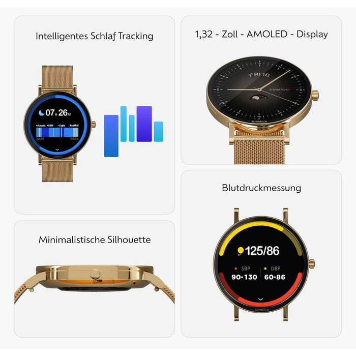 Розумний годинник Zenwatch Venice Pro 2.0 Gold з Bluetooth-телефонією 1,32-дюймовий AMOLED 466x466, 123 спортивні режими, серцевий ритм, артеріальний тиск та SpO2, водонепроникність IP68, акумулятор 200 мАг, сумісний з Android та iOS