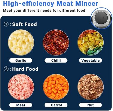 Подрібнювач AMZCHEF, подрібнювач кухонний електричний з чашею з нержавіючої сталі 3 л.Електричний мультиподрібнювач потужністю 500 Вт з 2 налаштуваннями швидкості. М'ясорубка для м'яса, цибулі, дитячого харчування, фруктів та овочів 3 л сіра