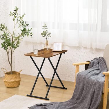 Складаний бічний столик HOOBRO, невеликий столик-піднос, складні столи з регульованою висотою, 60 x 40 x 60 см, піднос під телевізор в індустріальному стилі, столик-піднос, столик для закусок, темно-коричневий EBF16BZ01