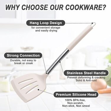 Набір силіконового кухонного посуду 15 шт., Термостійкий набір посуду з високоякісними ручками з нержавіючої сталі для приготуванн