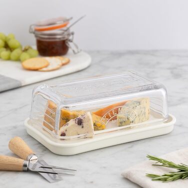 Банка для сиру Kilner з кришкою та керамічним дном, 8,5 x 23,4 x 15,3 см, скляний купол зі знімною силіконовою прокладкою для зберігання сиру, що не пропускає запах, скляний купол для сиру, який можна мити в посудомийній машині, магазин сирів