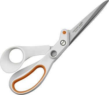 Універсальні ножиці Fiskars Razor Edge, 21 см, білий/помаранчевий, підсилювач, універсальні ножиці з 1005223 та антипригарним покриттям, довжина 21 см, титанове покриття/лезо з нержавіючої сталі/пластикові ручки, білий/помаранчевий, 1004721 довжина 21 см 