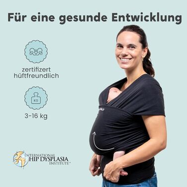 Еластична переноска для новонароджених від народження та малюків до 16 кг - Легко зав&39язується (чорна)