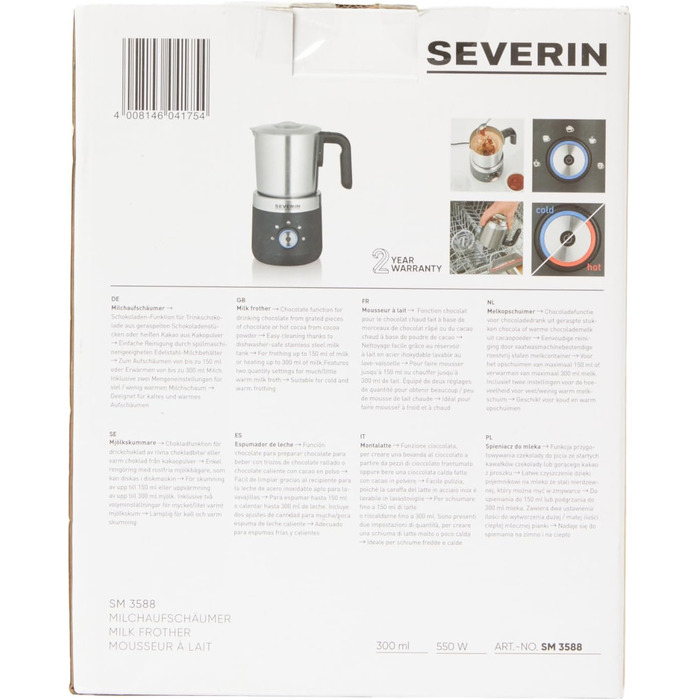 Піноутворювач для молока SEVERIN, електричний піноутворювач для молока з ємністю для молока з нержавіючої сталі, піноутворювач для
