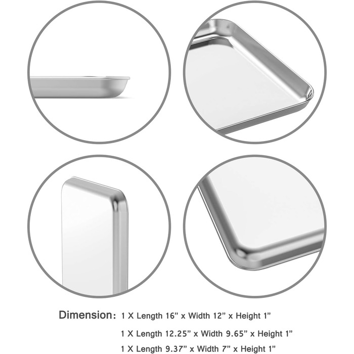 Набір деко для випічки Wildone з 3 шт. , форма для випікання з нержавіючої сталі, 22,9/30,5/40,6 см, нетоксична, міцна та легко чи