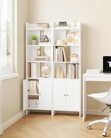 Книжкова шафа Hzuaneri з 2 дверима, 6-ярусна книжкова полиця, полиця, вітрина, полиця для зберігання для вітальні, домашнього офісу, кухні, 24 x 48 x 169 см, білий, BC62003X