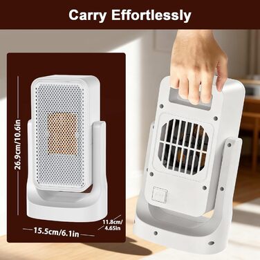 Енергозберігаючий тихий міні-вентиляторний обігрівач Qoosea потужністю 900 Вт, електричний обігрівач кімнати з керамічним нагрівальним елементом, 2 режими, швидке нагрівання 3S, PTC-обігрівач, електричний вентиляторний обігрівач для офісу та дому (білий)