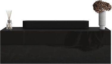 Вішалка для передпокою Planetmbel 100 см вкл. дзеркало кругле з підсвічуванням 100 см, чорна, меблі для передпокою з дзеркалом, 37