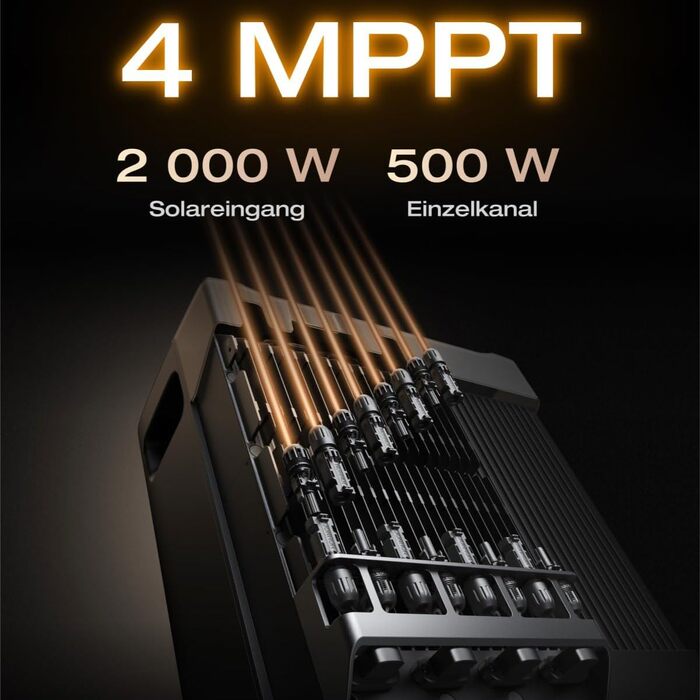 Універсальна балконна електростанція потужністю 2000 Вт з накопичувачем 3840 Втгод, ECOFLOW STREAM Ultra X з 4 датчиками MPPT та кронштейном для кріплення на плоский дах, розумним лічильником та повним комплектом аксесуарів, 4 сонячні модулі JASolar по 50