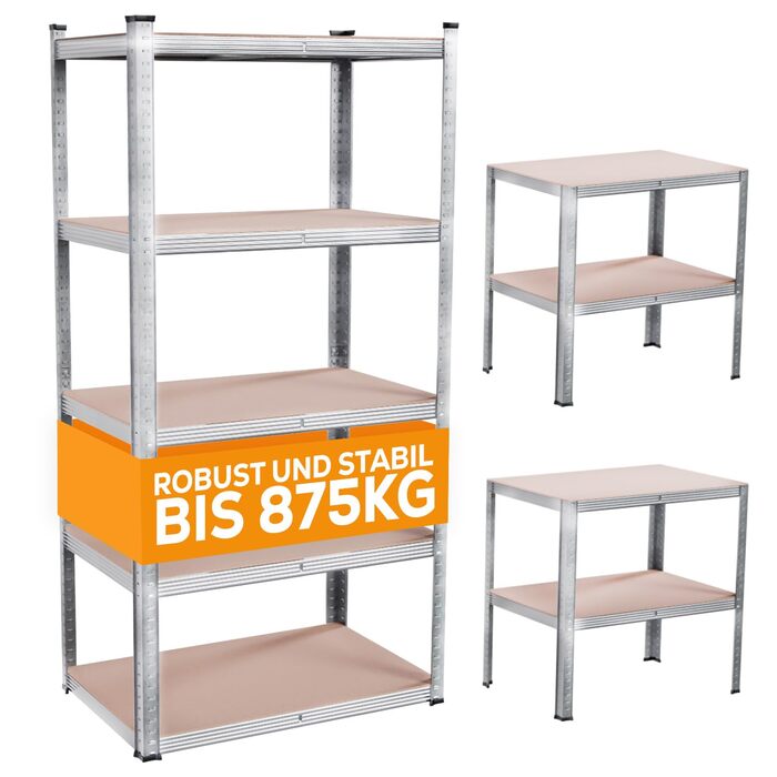 Надміцний стелаж, стелаж для зберігання, 40 x 90 x 180 см, стелаж зі сталевою рамою, вантажопідйомність до 875 кг кожен, 5 регульованих полиць, сріблястий СТАНДАРТ 90x180 см